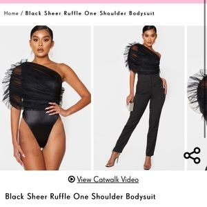 Pretty little thing Black Sheer Ruffle Shoulder